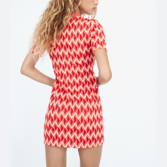 RARE! NWT Zara Jacquard Printed Mod Button-Up Knit Collared Polo Dress (S/XS) - Picture 2 of 8